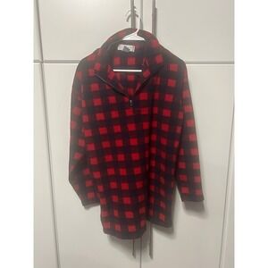 Jennifer Moore Activewear Red Black Buffalo Plaid Quarter Zip Fleece Pullover S